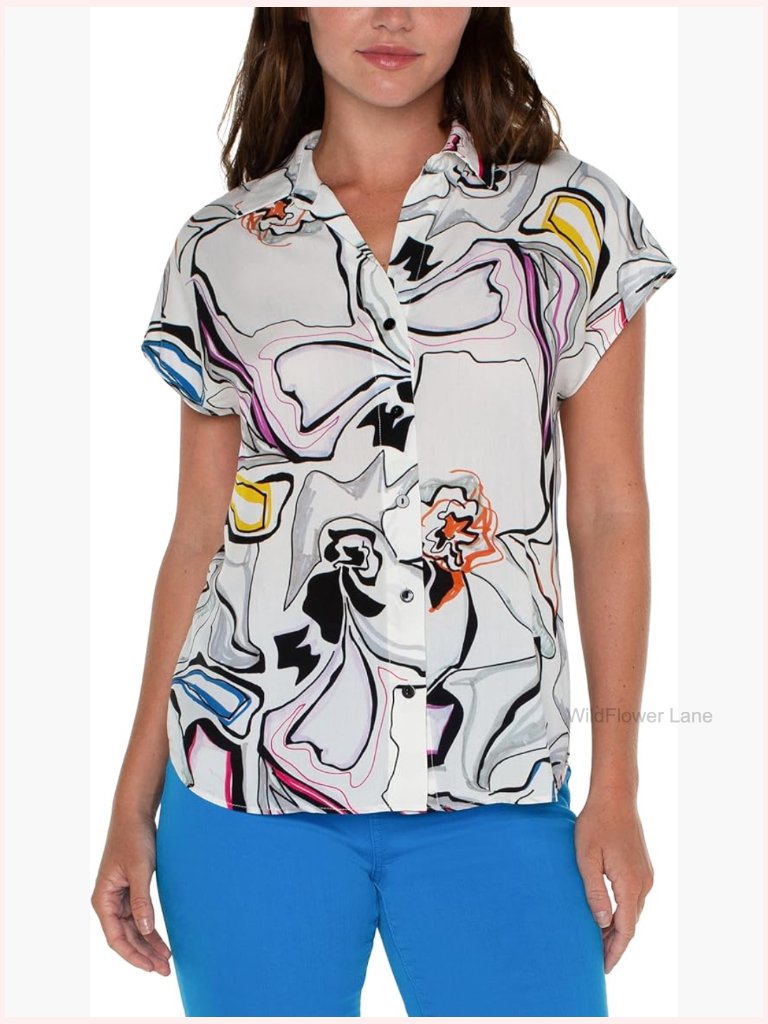 Dolman Sleeve Blouse With Collar And Button Front